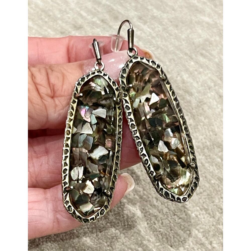 Kendra Scott Crushed Black Pearl Lauren Dangle Earrings in Antique Silver RARE - Picture 4 of 6